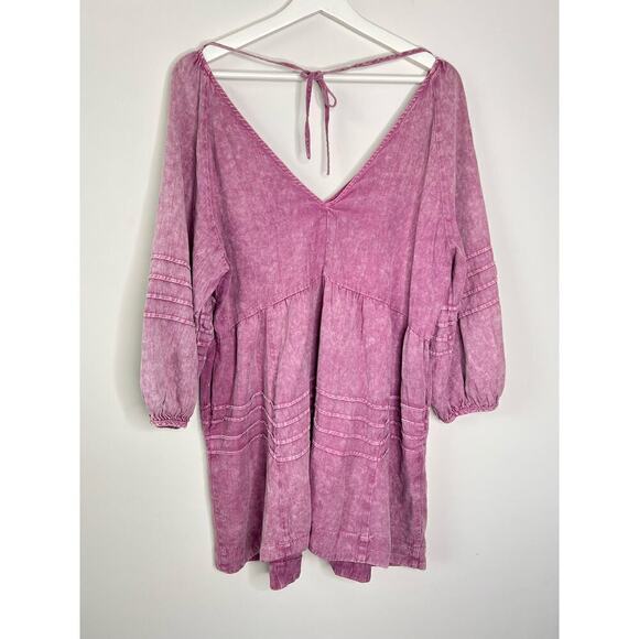 Talulah V Neck Long Sleeve Mini Shift Dress 100% Cotton Purple Womens Size Large - Picture 2 of 9